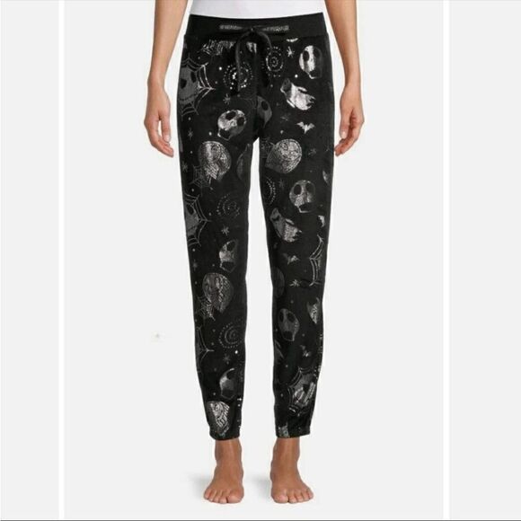 Disney Nightmare Before‎ Christmas Velour Foil Sleep Joggers Black Silver XL - Picture 2 of 8
